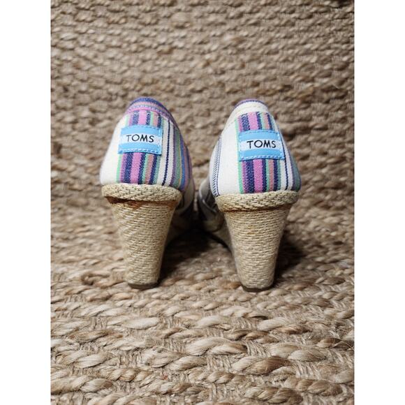 Toms Multicolor Village Stripe Wedge Peep Toe Espadrilles Sandals Size 6.5 - Picture 9 of 11